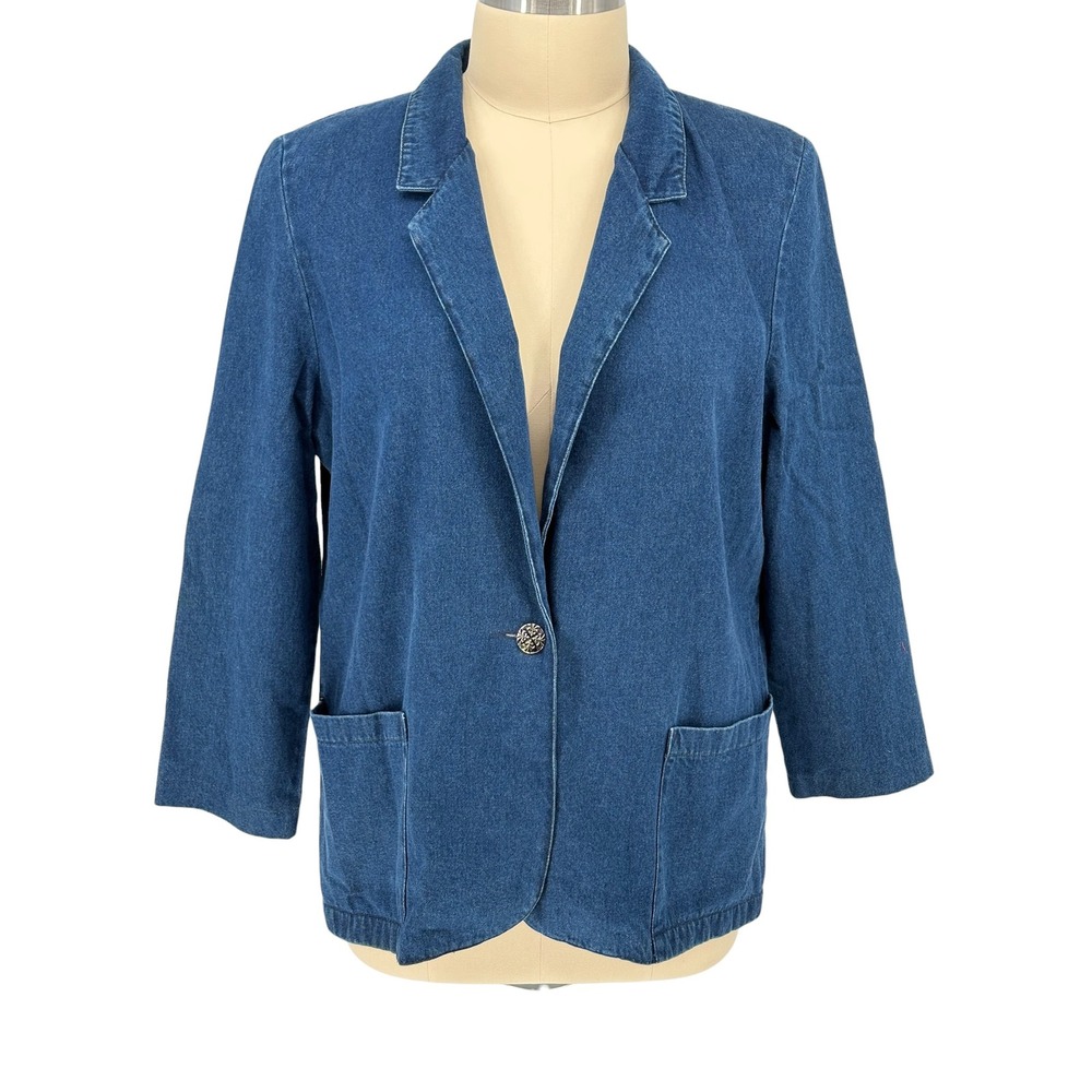 Alice Stuart Denim Blazer Blue Single Button 100% Cotton XL